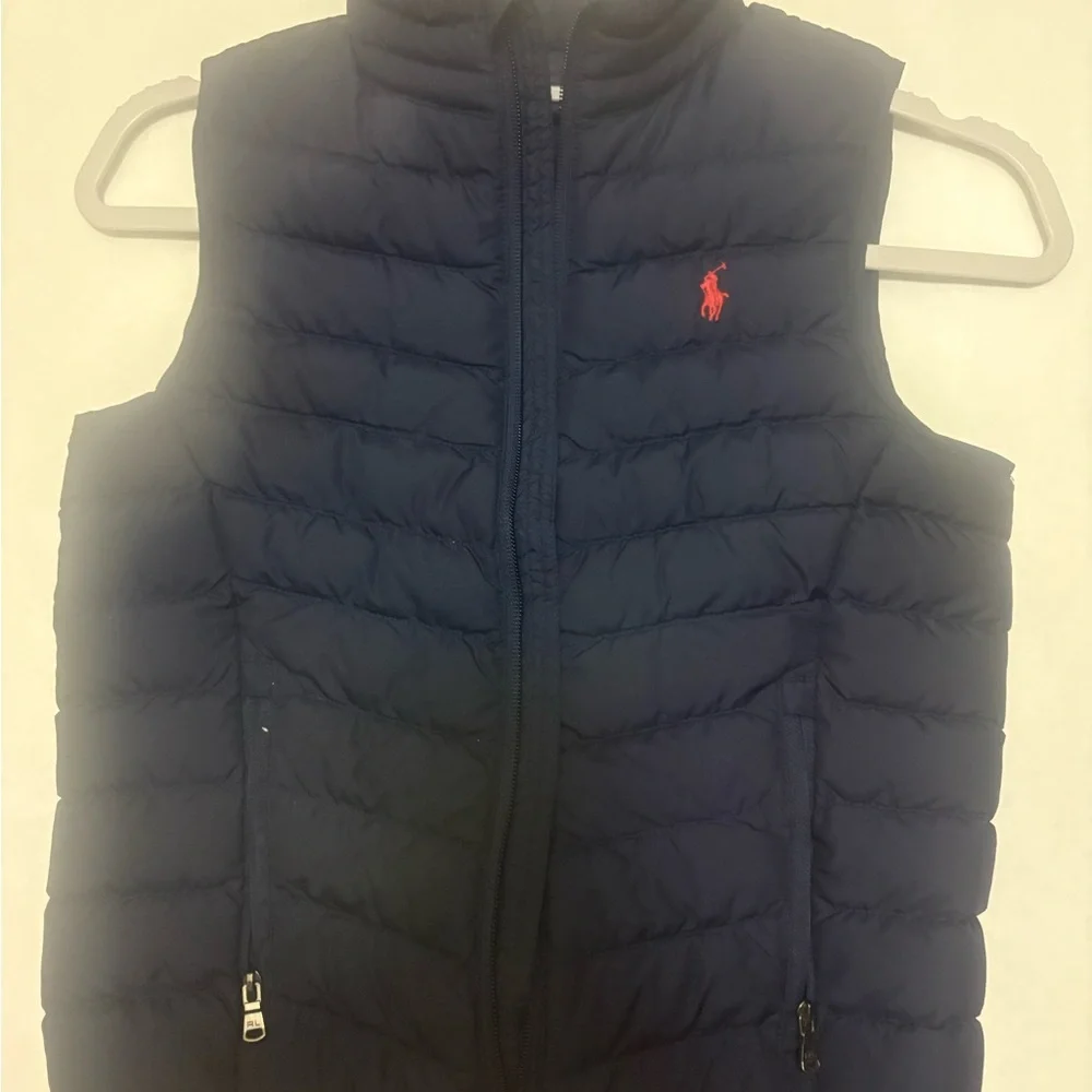 Polo Ralph Lauren Youth‎ Boys Down Vest Size 7 Blue Full Zip Red Pony